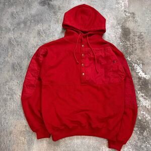 Vintage 90s Red Waffle Knit Hoodie! Size XL